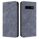 For Samsung Galaxy S10+ Ethnic Embossed Adsorption Leather Phone Case(Grey)