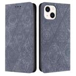 For iPhone 14 Ethnic Embossed Adsorption Leather Phone Case(Grey)