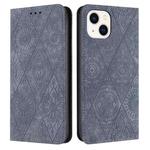 For iPhone 14 Plus Ethnic Embossed Adsorption Leather Phone Case(Grey)