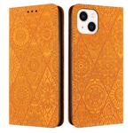 For iPhone 13 Ethnic Embossed Adsorption Leather Phone Case(Yellow)