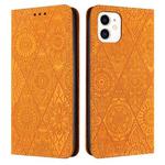 For iPhone 11 Ethnic Embossed Adsorption Leather Phone Case(Yellow)