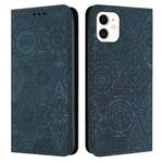 For iPhone 11 Ethnic Embossed Adsorption Leather Phone Case(Blue)