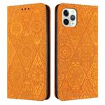 For iPhone 11 Pro Ethnic Embossed Adsorption Leather Phone Case(Yellow)