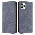 For iPhone 11 Pro Max Ethnic Embossed Adsorption Leather Phone Case(Grey)