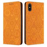 For iPhone X / XS Ethnic Embossed Adsorption Leather Phone Case(Yellow)