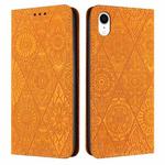 For iPhone XR Ethnic Embossed Adsorption Leather Phone Case(Yellow)