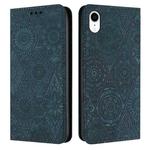 For iPhone XR Ethnic Embossed Adsorption Leather Phone Case(Blue)