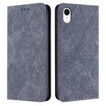 For iPhone XR Ethnic Embossed Adsorption Leather Phone Case(Grey)