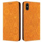 For iPhone XS Max Ethnic Embossed Adsorption Leather Phone Case(Yellow)