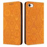For iPhone SE 2022 / 7 / 8 Ethnic Embossed Adsorption Leather Phone Case(Yellow)