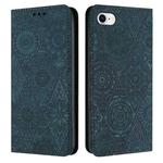 For iPhone SE 2022 / 7 / 8 Ethnic Embossed Adsorption Leather Phone Case(Blue)