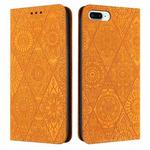 For iPhone 7 Plus / 8 Plus Ethnic Embossed Adsorption Leather Phone Case(Yellow)