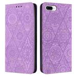 For iPhone 7 Plus / 8 Plus Ethnic Embossed Adsorption Leather Phone Case(Purple)