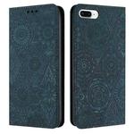 For iPhone 7 Plus / 8 Plus Ethnic Embossed Adsorption Leather Phone Case(Blue)