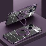 For iPhone 14 Electroplating MagSafe Magnetic PC Phone Case with Ring Holder(Purple)