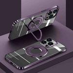 For iPhone 14 Pro Max Electroplating MagSafe Magnetic PC Phone Case with Ring Holder(Purple)