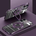 For iPhone 12 Electroplating MagSafe Magnetic PC Phone Case with Ring Holder(Purple)