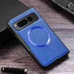For Google Pixel Fold Cross Texture PU MagSafe Magnetic Phone Case(Blue)