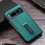 For Google Pixel Fold PC + Leather Texture Protective Phone Case with Metal Holder(Green)