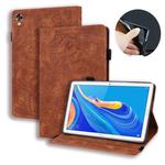 For Huawei MediaPad M6 10.8 Calf Pattern Double Folding Design Embossed Leather Case with Holder & Card Slots & Pen Slot & Elastic Band(Brown)