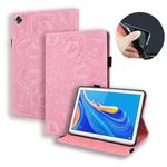 For Huawei MediaPad M6 10.8 Calf Pattern Double Folding Design Embossed Leather Case with Holder & Card Slots & Pen Slot & Elastic Band(Pink)