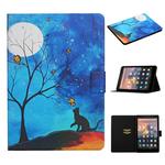 For Amazon Kindle Fire HD10 (2017) Colored Drawing Pattern Horizontal Flip Leather Case with Holder & Card Slots & Sleep / Wake-up Function(Moonlight Cat)