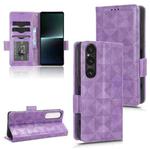 For Sony Xperia 1 V Symmetrical Triangle Pattern Leather Phone Case(Purple)