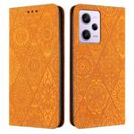 For Redmi Note 12 Pro 4G Ethnic Embossed Adsorption Leather Phone Case(Yellow)