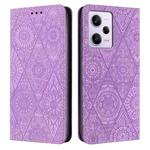 For Redmi Note 12 Pro 4G Ethnic Embossed Adsorption Leather Phone Case(Purple)