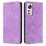 For Xiaomi 12 Lite Ethnic Embossed Adsorption Leather Phone Case(Purple)