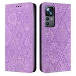 For Xiaomi 12T / 12T Pro Ethnic Embossed Adsorption Leather Phone Case(Purple)