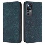 For Xiaomi 12T / 12T Pro Ethnic Embossed Adsorption Leather Phone Case(Blue)