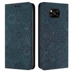 For Xiaomi Poco X3 NFC Ethnic Embossed Adsorption Leather Phone Case(Blue)