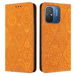 For Xiaomi Redmi 12C Ethnic Embossed Adsorption Leather Phone Case(Yellow)