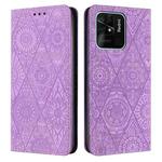 For Xiaomi Redmi 10C Ethnic Embossed Adsorption Leather Phone Case(Purple)