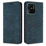 For Xiaomi Redmi 10C Ethnic Embossed Adsorption Leather Phone Case(Blue)