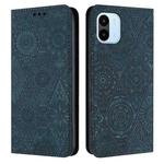 For Xiaomi Redmi A1 Ethnic Embossed Adsorption Leather Phone Case(Blue)