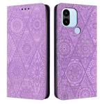 For Xiaomi Redmi A1+ Ethnic Embossed Adsorption Leather Phone Case(Purple)
