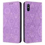 For Xiaomi Redmi 9A Ethnic Embossed Adsorption Leather Phone Case(Purple)