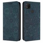 For Xiaomi Redmi 9C / 10A Ethnic Embossed Adsorption Leather Phone Case(Blue)