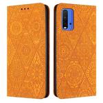 For Xiaomi Redmi 9T Ethnic Embossed Adsorption Leather Phone Case(Yellow)