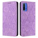 For Xiaomi Redmi 9T Ethnic Embossed Adsorption Leather Phone Case(Purple)