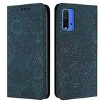 For Xiaomi Redmi 9T Ethnic Embossed Adsorption Leather Phone Case(Blue)