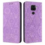 For Redmi Note 9 Ethnic Embossed Adsorption Leather Phone Case(Purple)