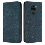 For Redmi Note 9 Ethnic Embossed Adsorption Leather Phone Case(Blue)