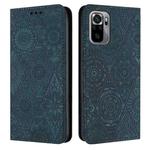 For Redmi Note 10 4G Ethnic Embossed Adsorption Leather Phone Case(Blue)