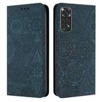 For Redmi Note 11 4G Ethnic Embossed Adsorption Leather Phone Case(Blue)