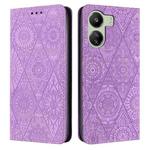 For Xiaomi Redmi 13C Ethnic Embossed Adsorption Leather Phone Case(Purple)