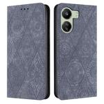 For Xiaomi Redmi 13C Ethnic Embossed Adsorption Leather Phone Case(Grey)