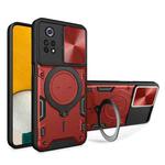 For Xiaomi Poco X4 Pro 5G CD Texture Sliding Camshield Magnetic Holder Phone Case(Red)